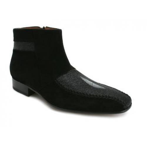 Mezlan "Remo" 3296R Black Genuine Stingray & Suede Leather Boots